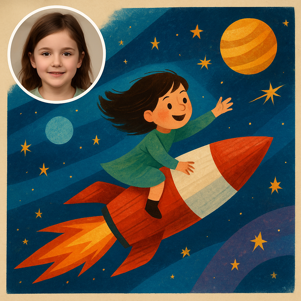 Child transformed into a space explorer