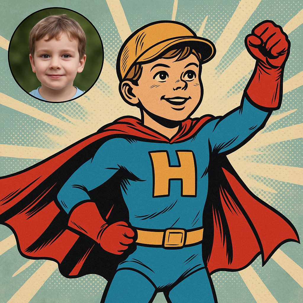 Child transformed into a superhero character